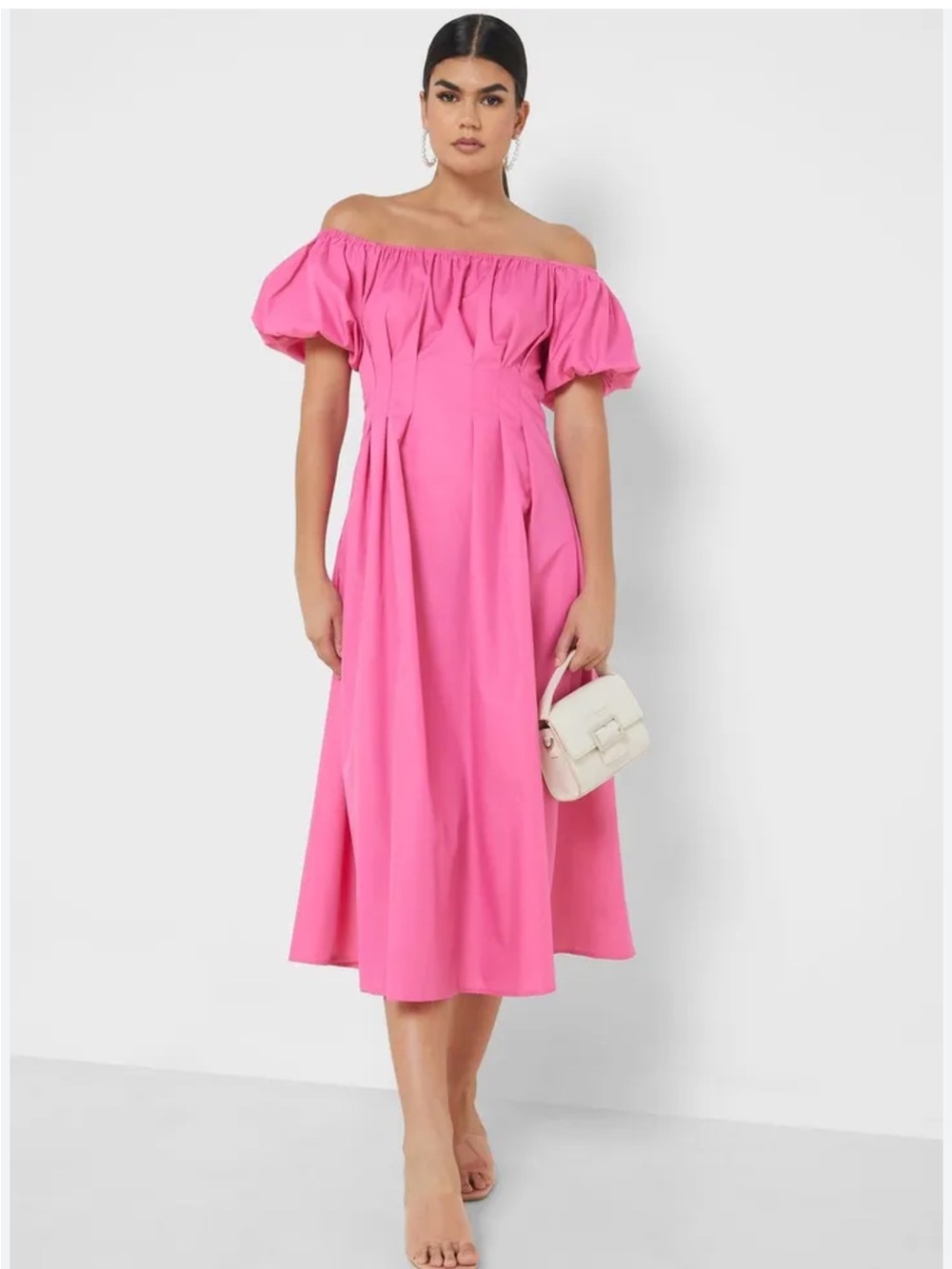 Unbranded Pink Off the Shoulder Fit & Flare MIDI Dress size Large